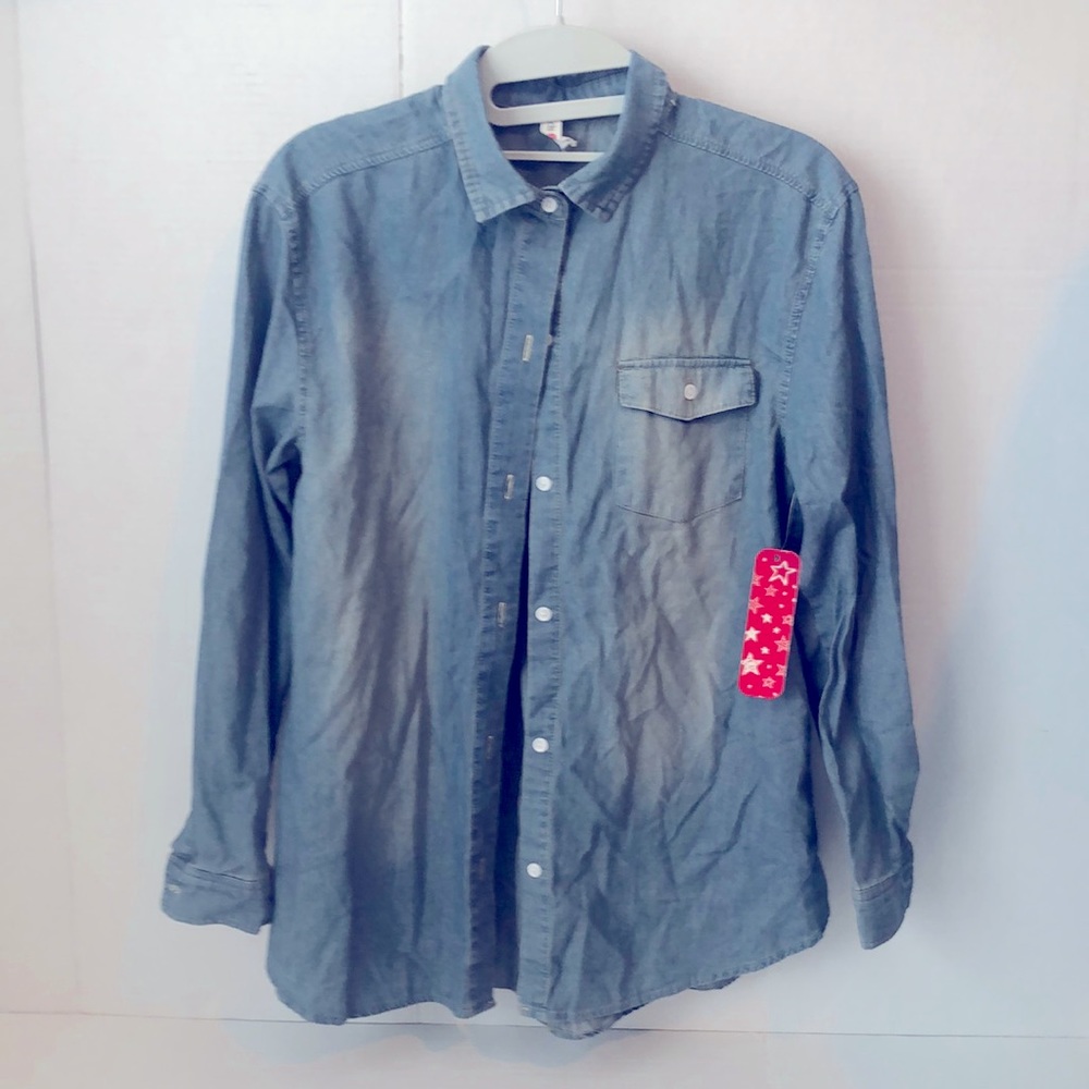 NEW Fabkids Shirt Cuffed long sleeve denim button down pocket 14/16 NWT